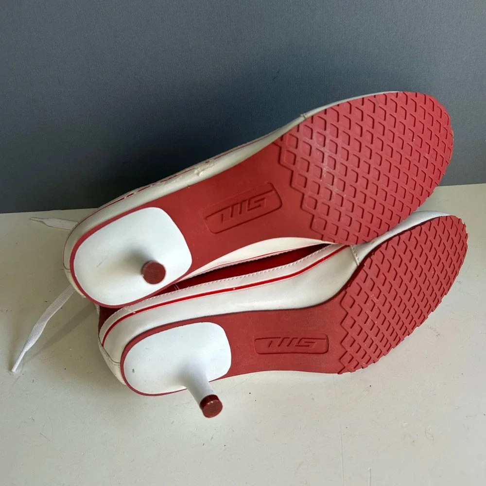 Y2K Steve Madden Kitten Heel High tops size 8.5 Red Leather Boots Streetwear - Picture 7 of 13